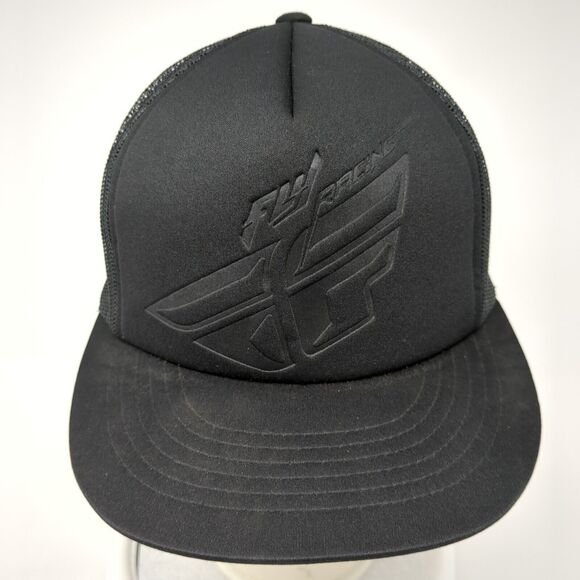 Fly Racing Snapback Mesh Back Trucker Hat Black One Size Solid Yupoong - Picture 2 of 9